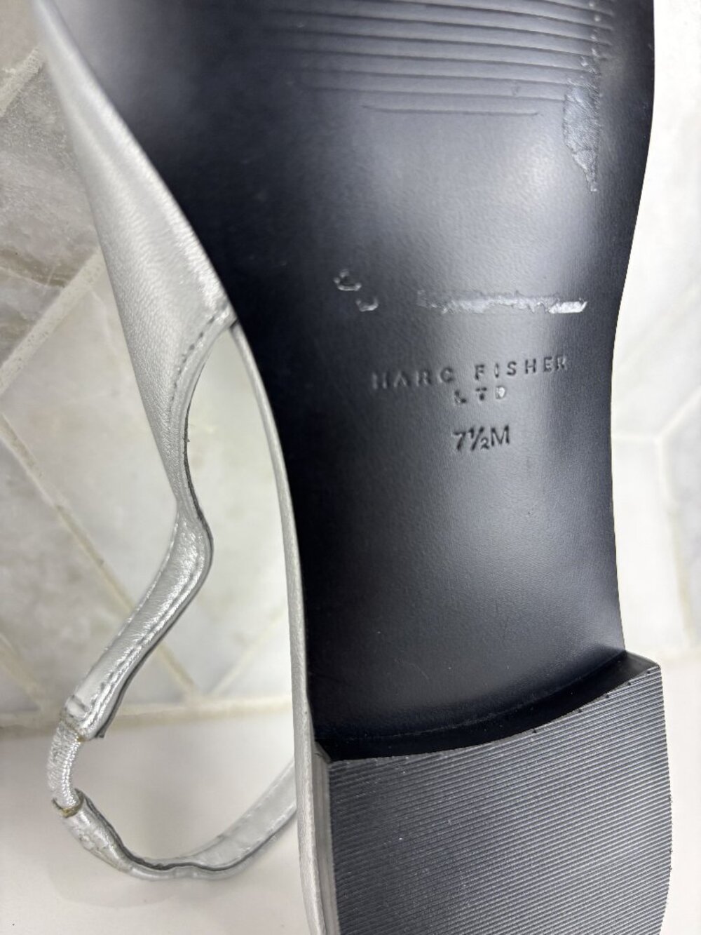 7.5M Marc Fisher Dalatee Silver Ruched Gathered Pointed Toe Slingback Flat Shoe - Picture 13 of 14
